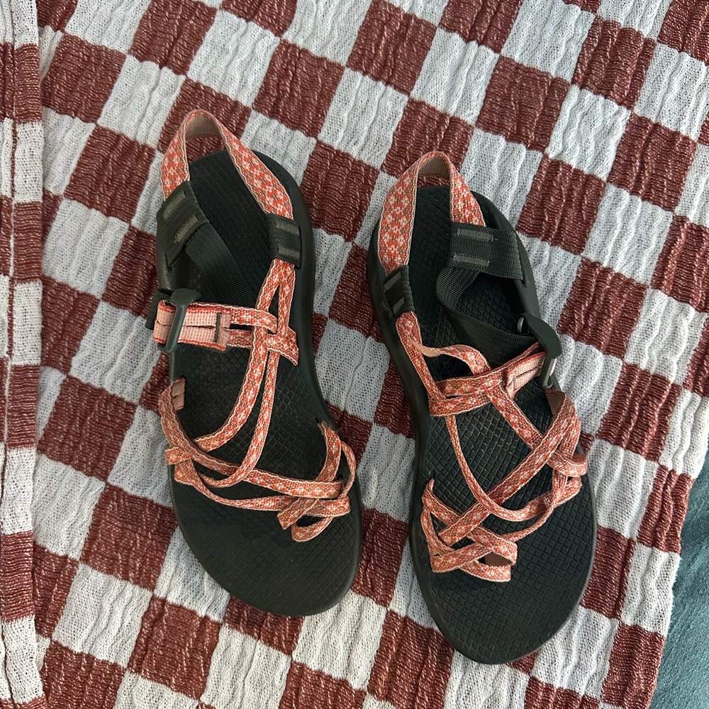 Coral and Black Chacos